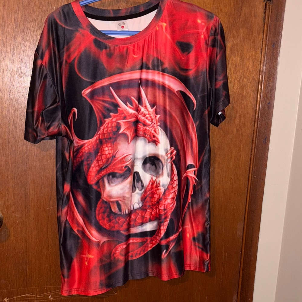 Red Dragon Skull Graphic Men's Shirt